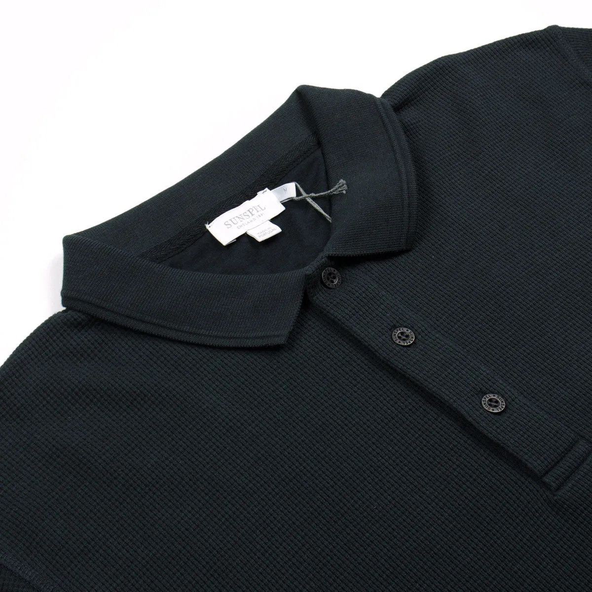 Sunspel - Long Sleeve Waffle Polo - Black