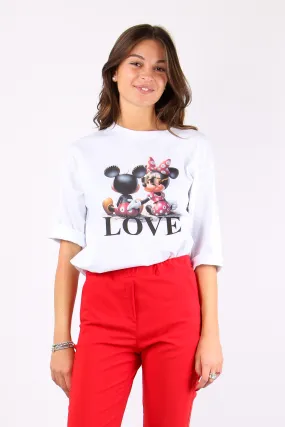 T-shirt Over Minnie E Topolino Bianco