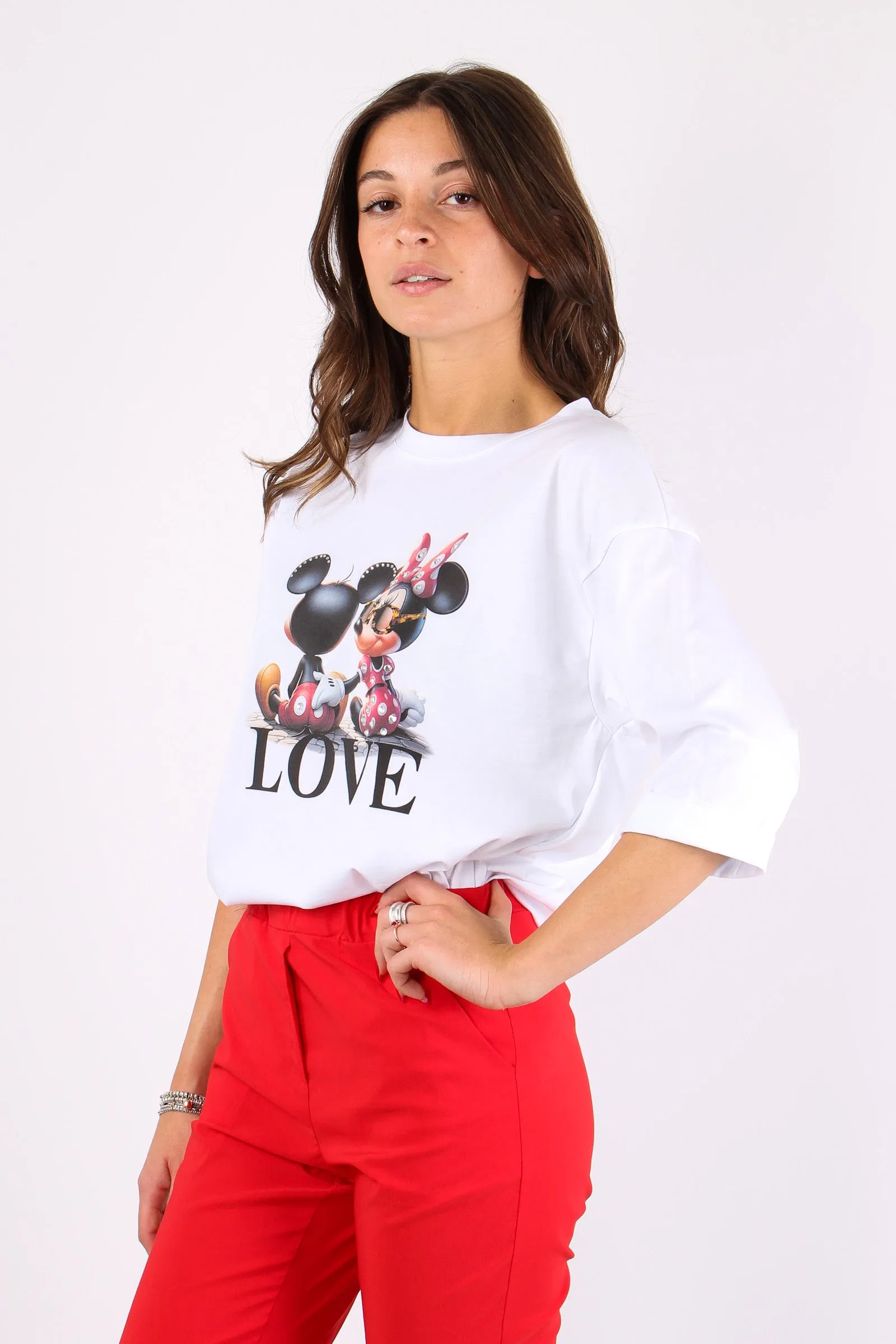 T-shirt Over Minnie E Topolino Bianco