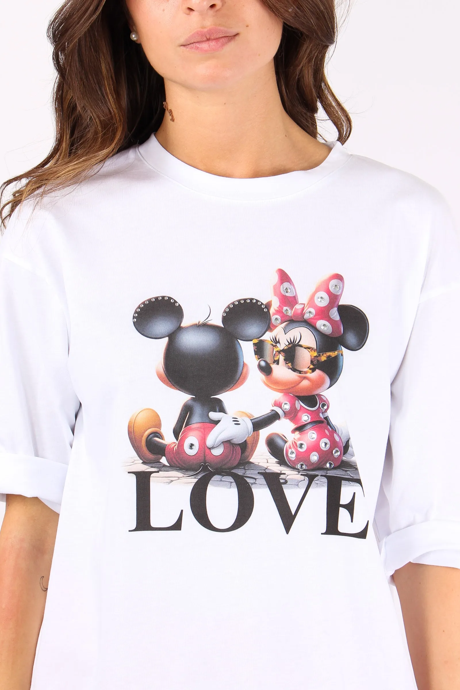 T-shirt Over Minnie E Topolino Bianco