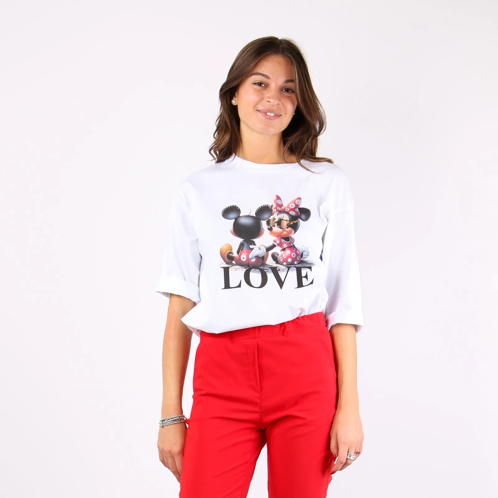 T-shirt Over Minnie E Topolino Bianco