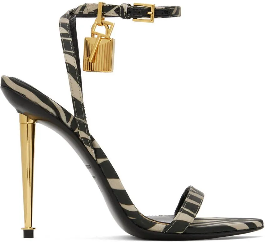 TOM FORD Black & Beige Padlock Pointy Naked Sandals