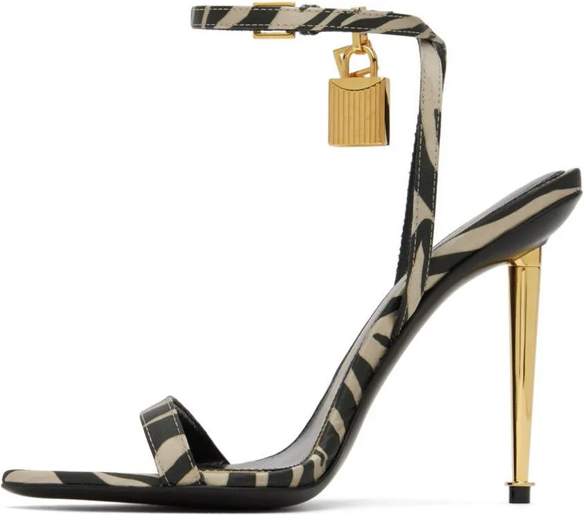 TOM FORD Black & Beige Padlock Pointy Naked Sandals