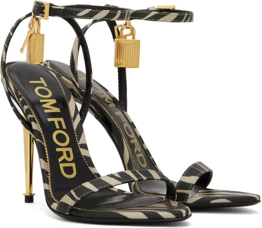 TOM FORD Black & Beige Padlock Pointy Naked Sandals