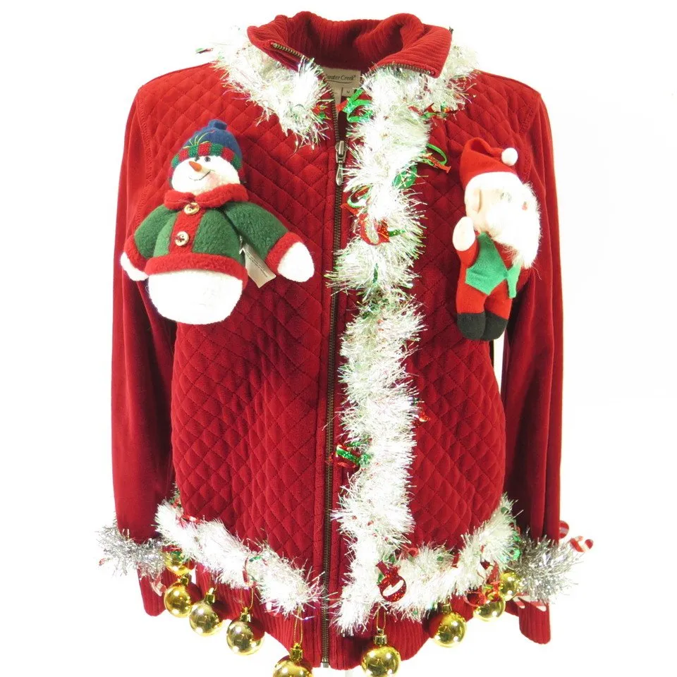 Ugly Christmas Pants Jacket Set Womens M Garland Ornaments Jingle Bells