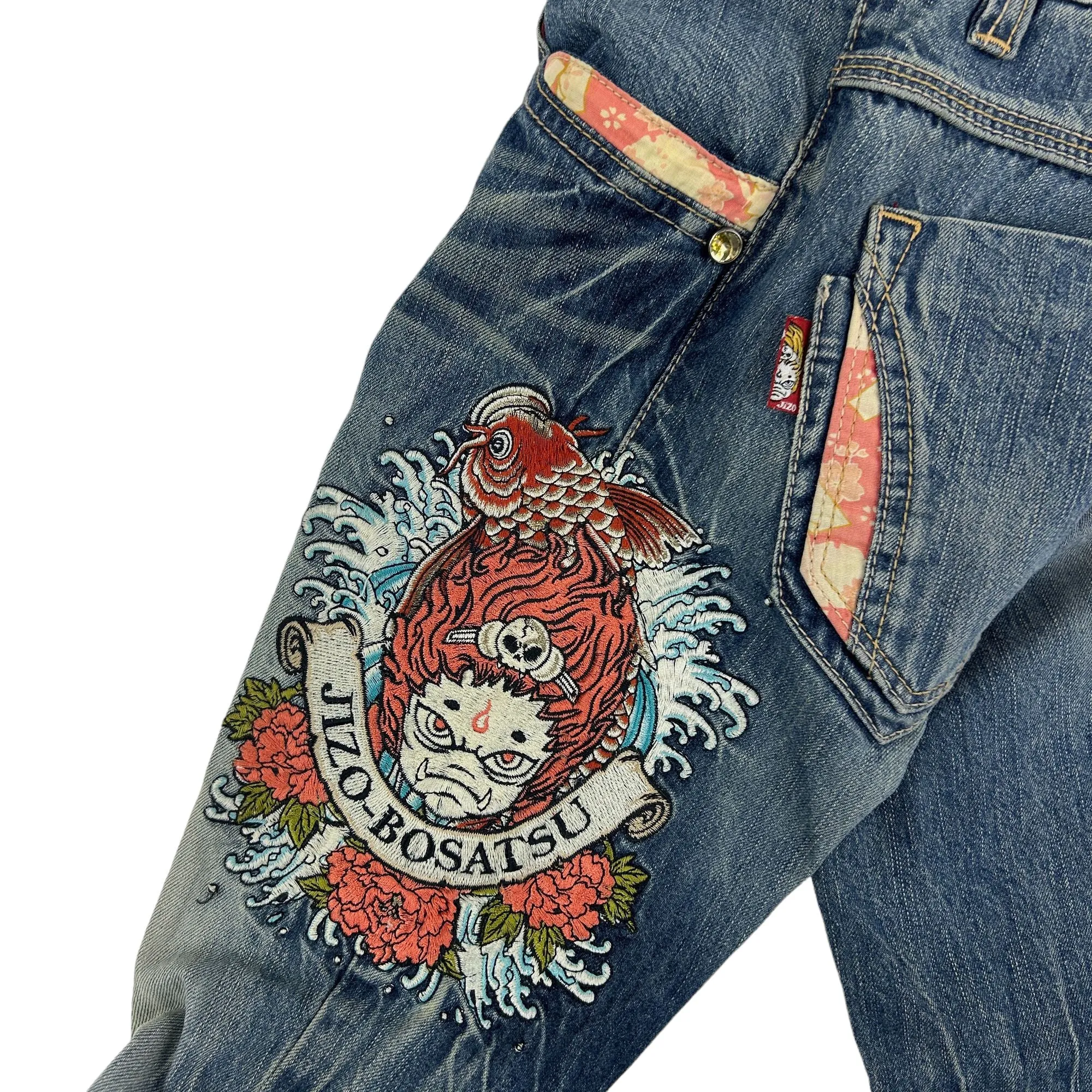 Vintage Monster Jizo Embroidered Denim Jeans Size W28 | Second Wave Vintage