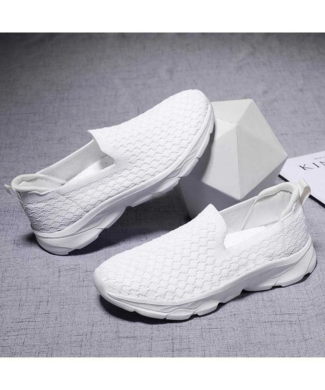 White check texture casual slip on shoe sneaker