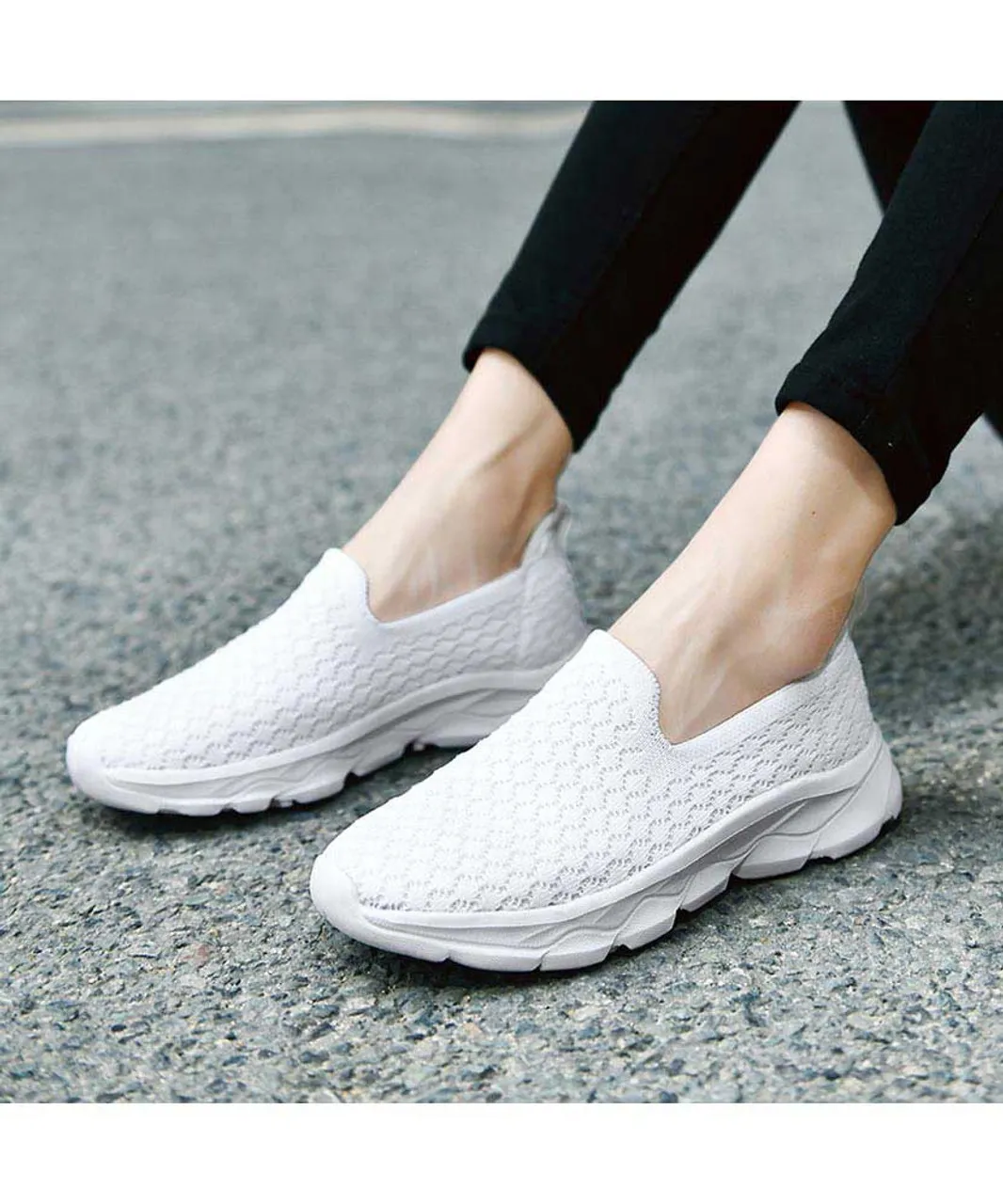 White check texture casual slip on shoe sneaker