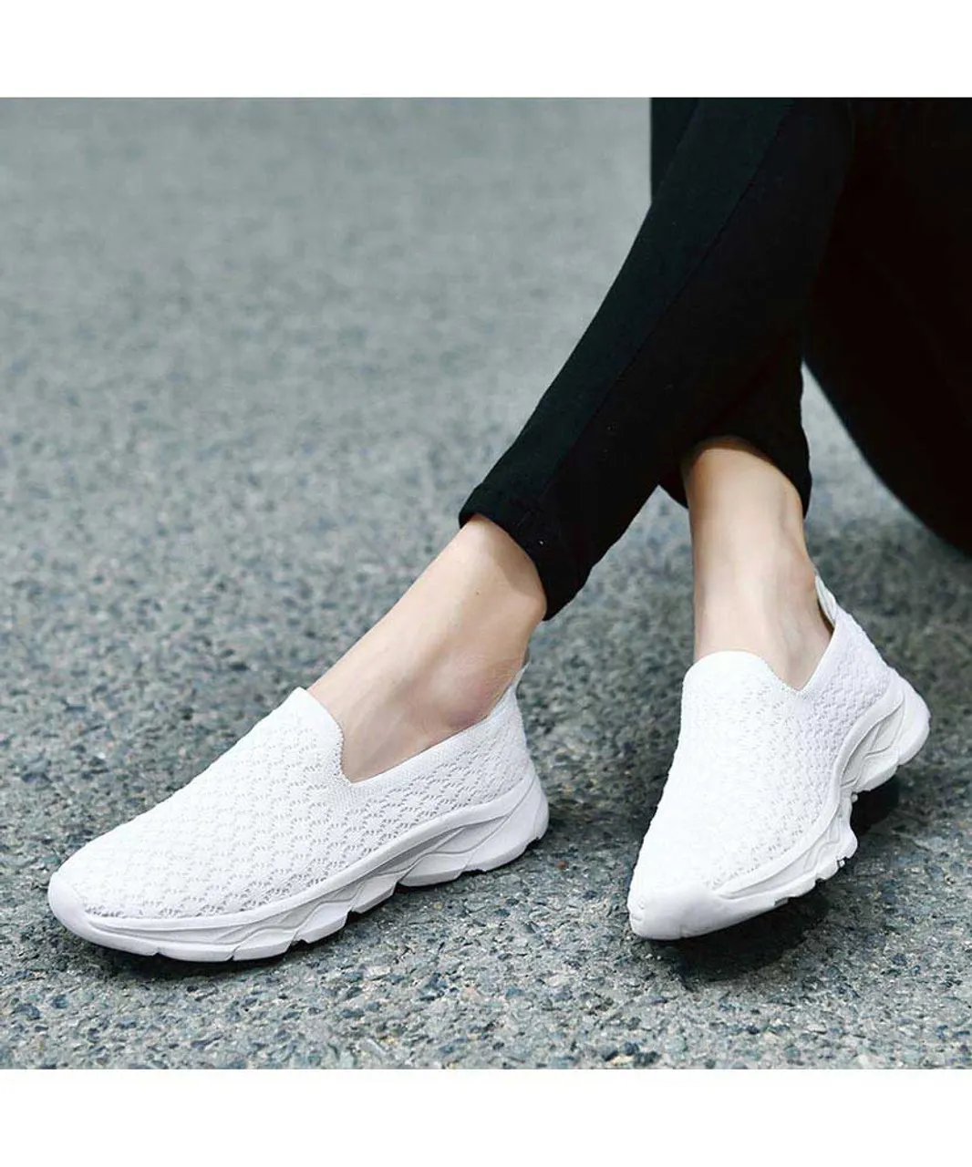 White check texture casual slip on shoe sneaker