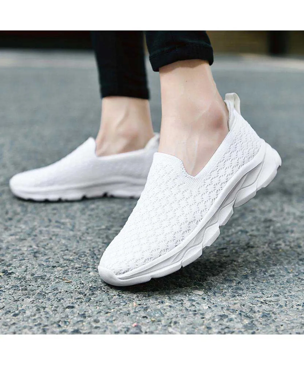 White check texture casual slip on shoe sneaker