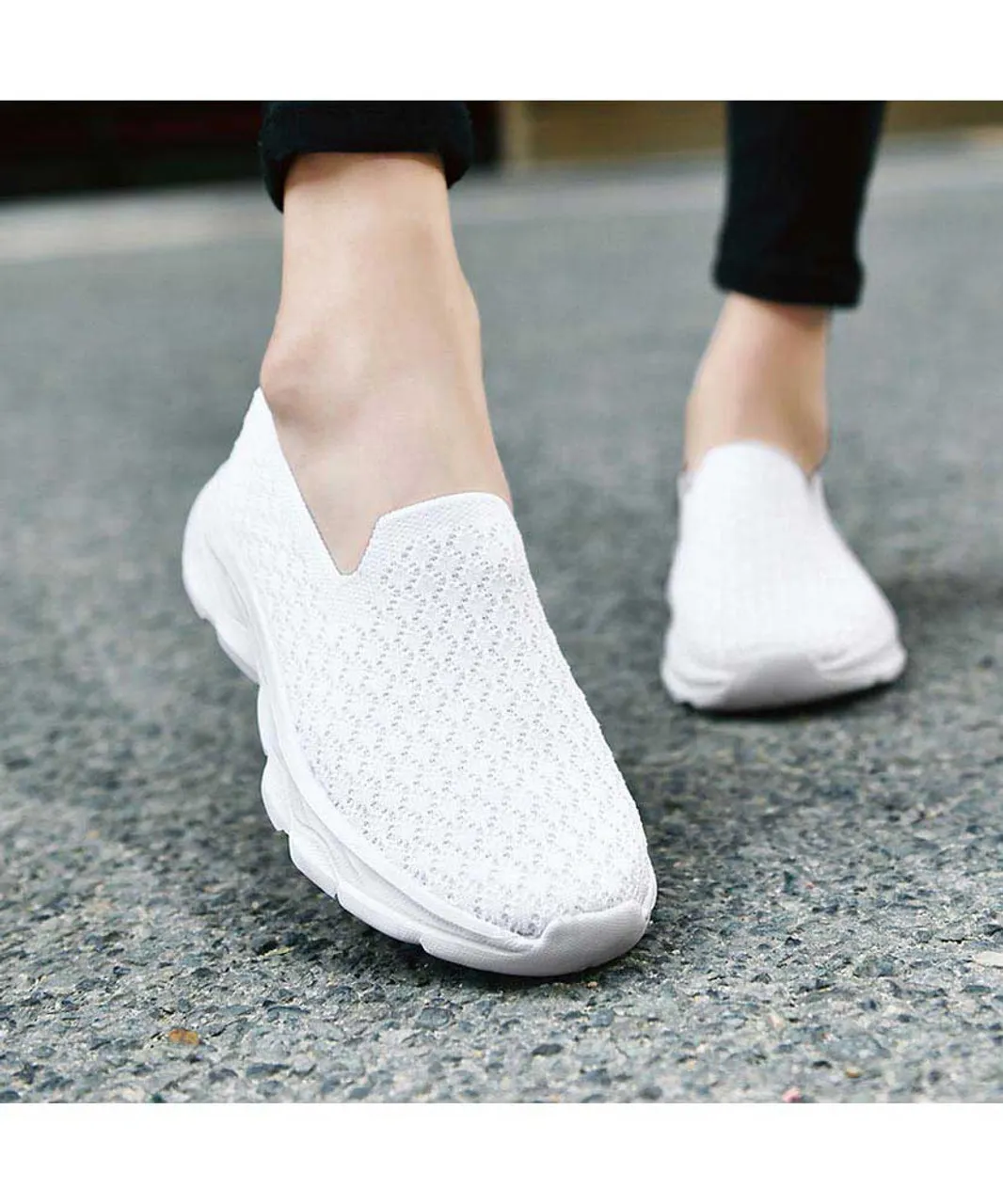 White check texture casual slip on shoe sneaker