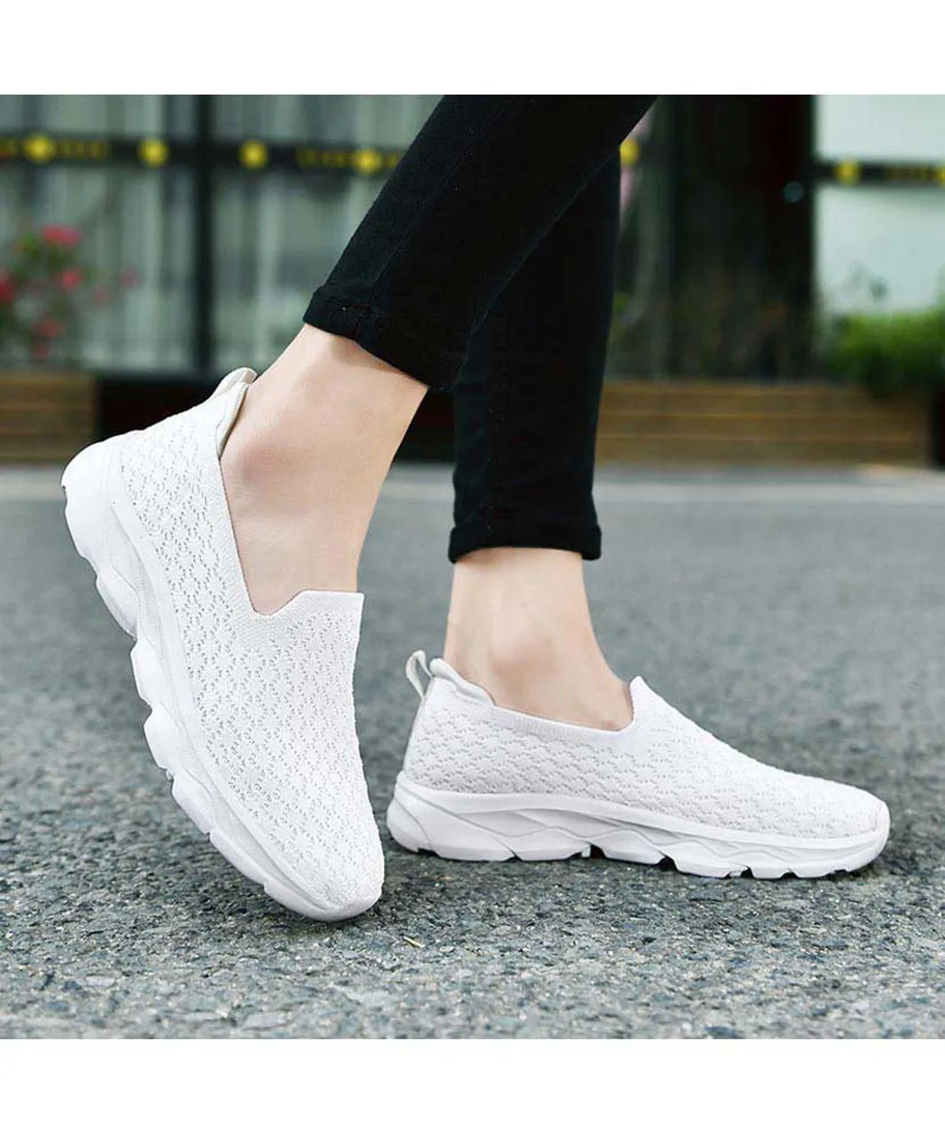 White check texture casual slip on shoe sneaker