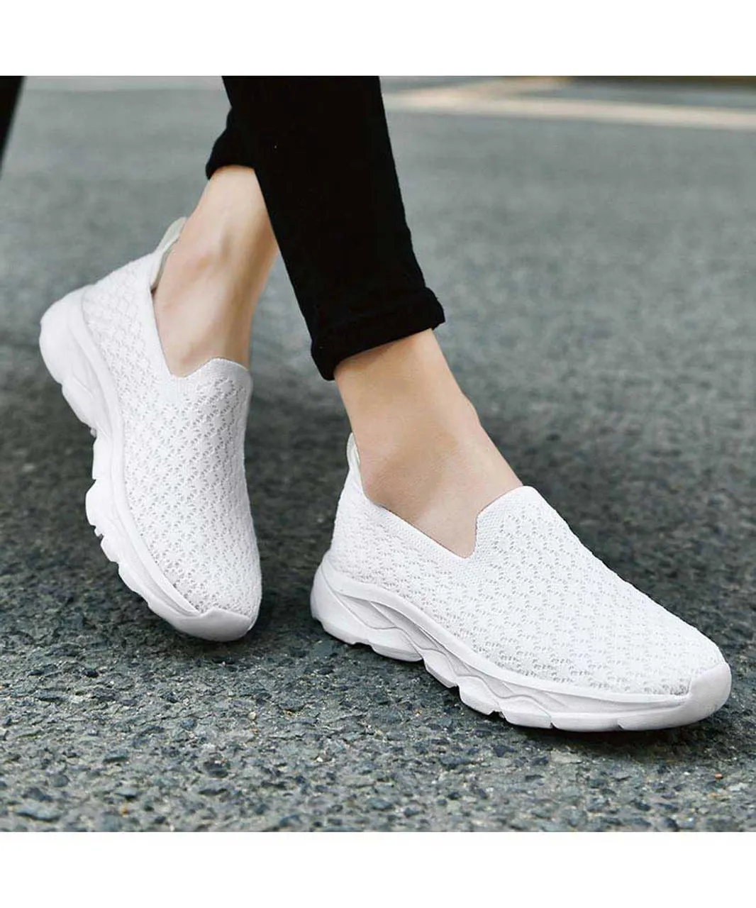 White check texture casual slip on shoe sneaker