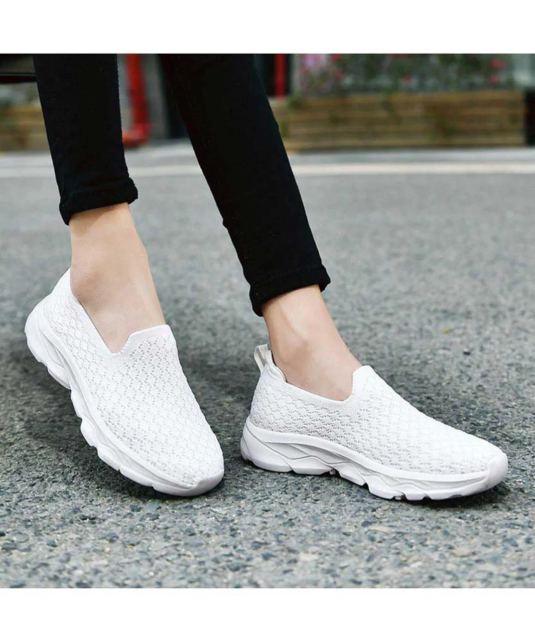 White check texture casual slip on shoe sneaker