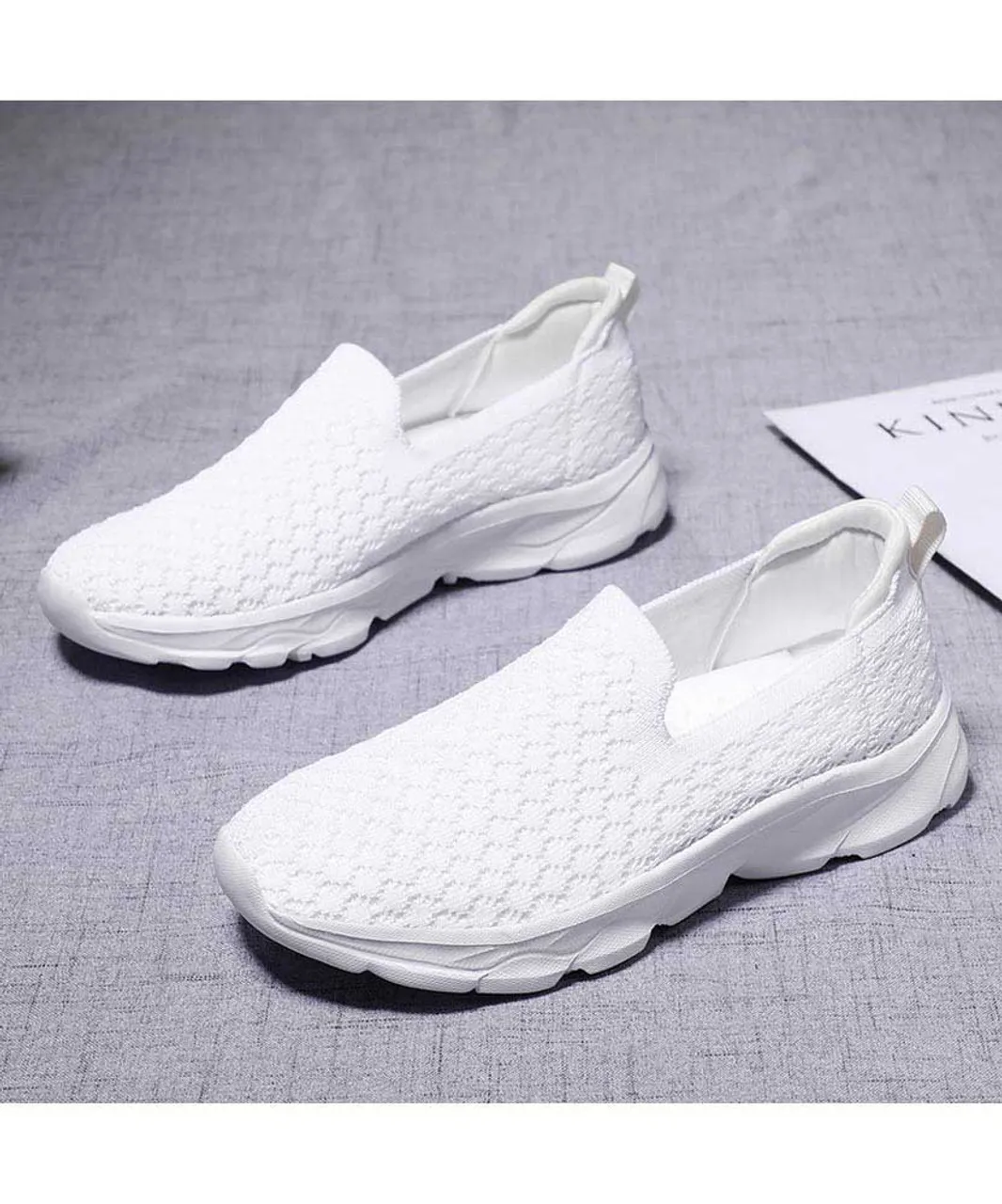 White check texture casual slip on shoe sneaker