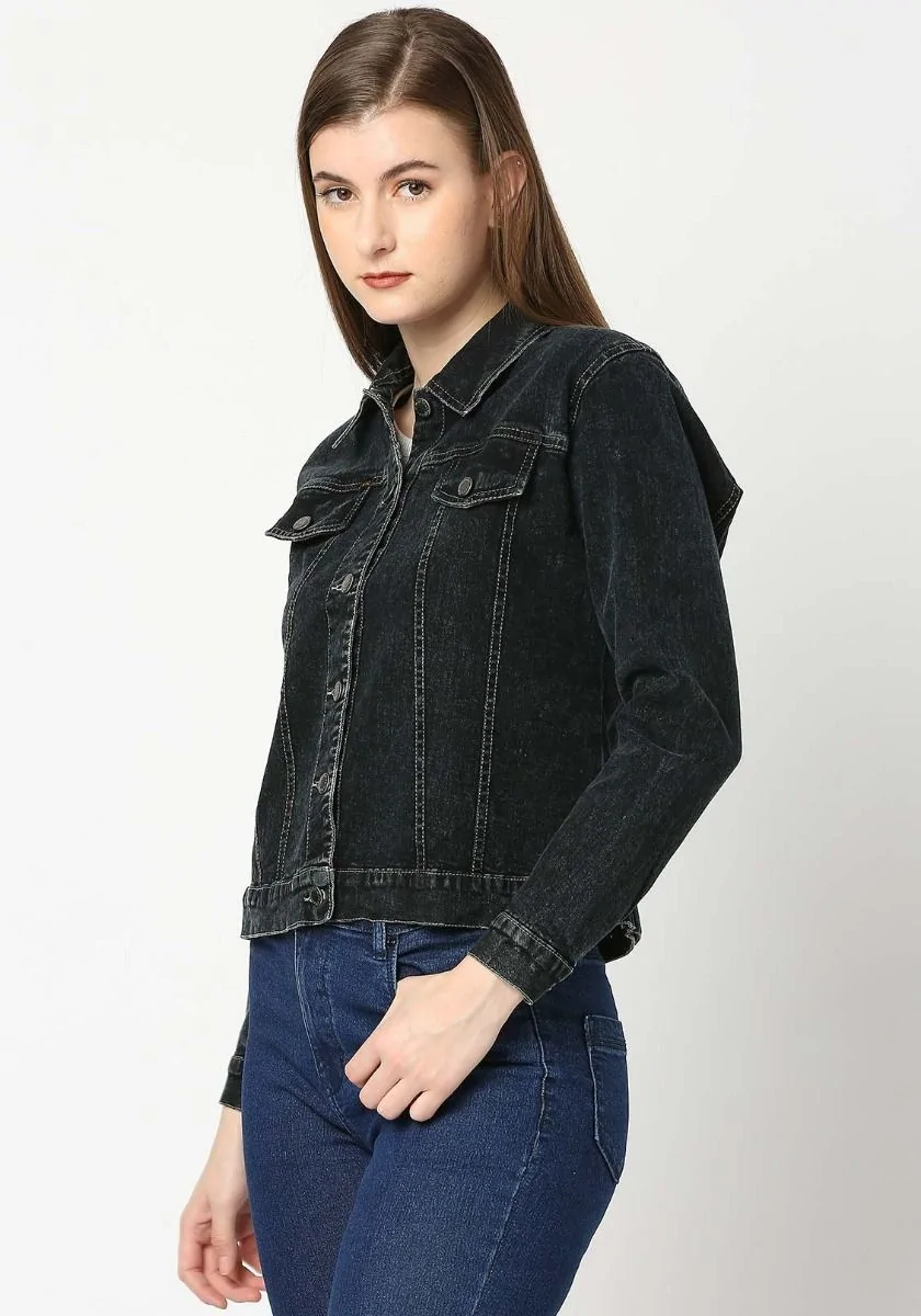 Women Denim Jacket - Carbon Black