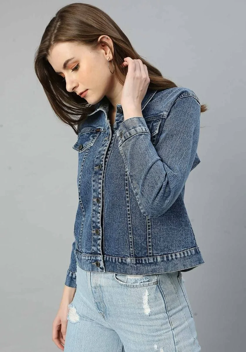 Women Denim Jacket - Denim Blue