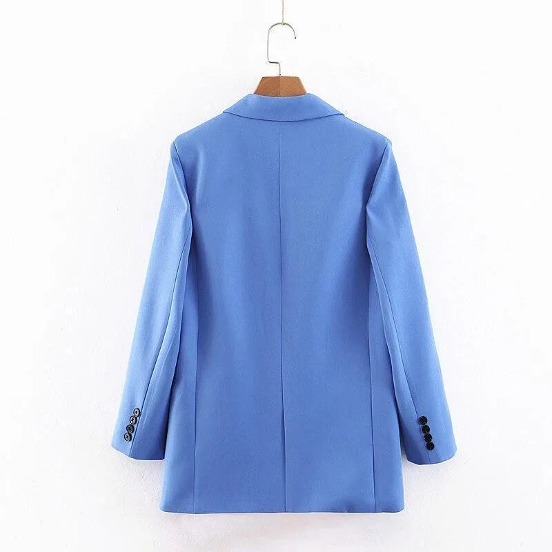 Women Pants Suit, One Button Suit, Pleated Pants, Blue