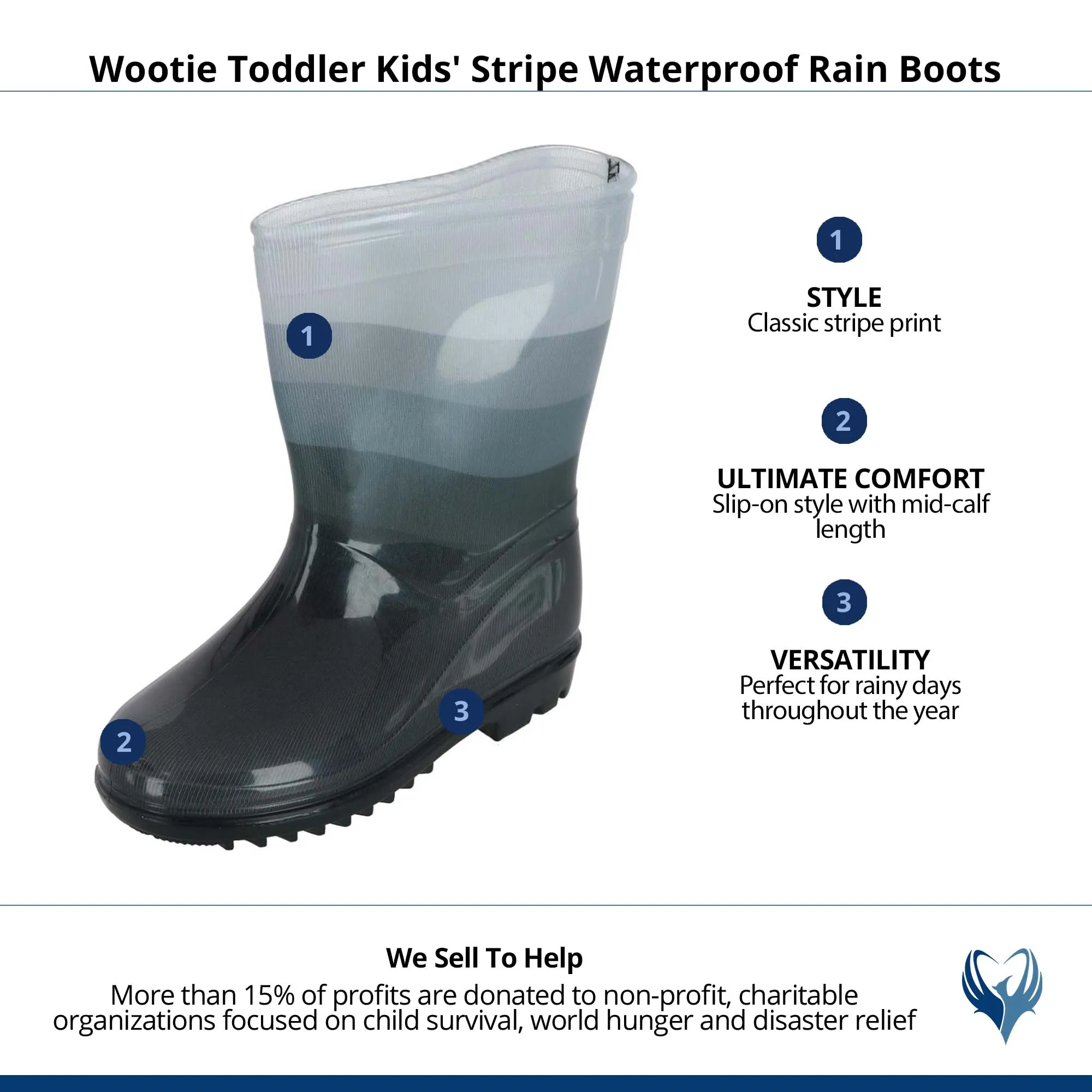 Wootie Toddler Kids' Stripe Waterproof Rain Boots