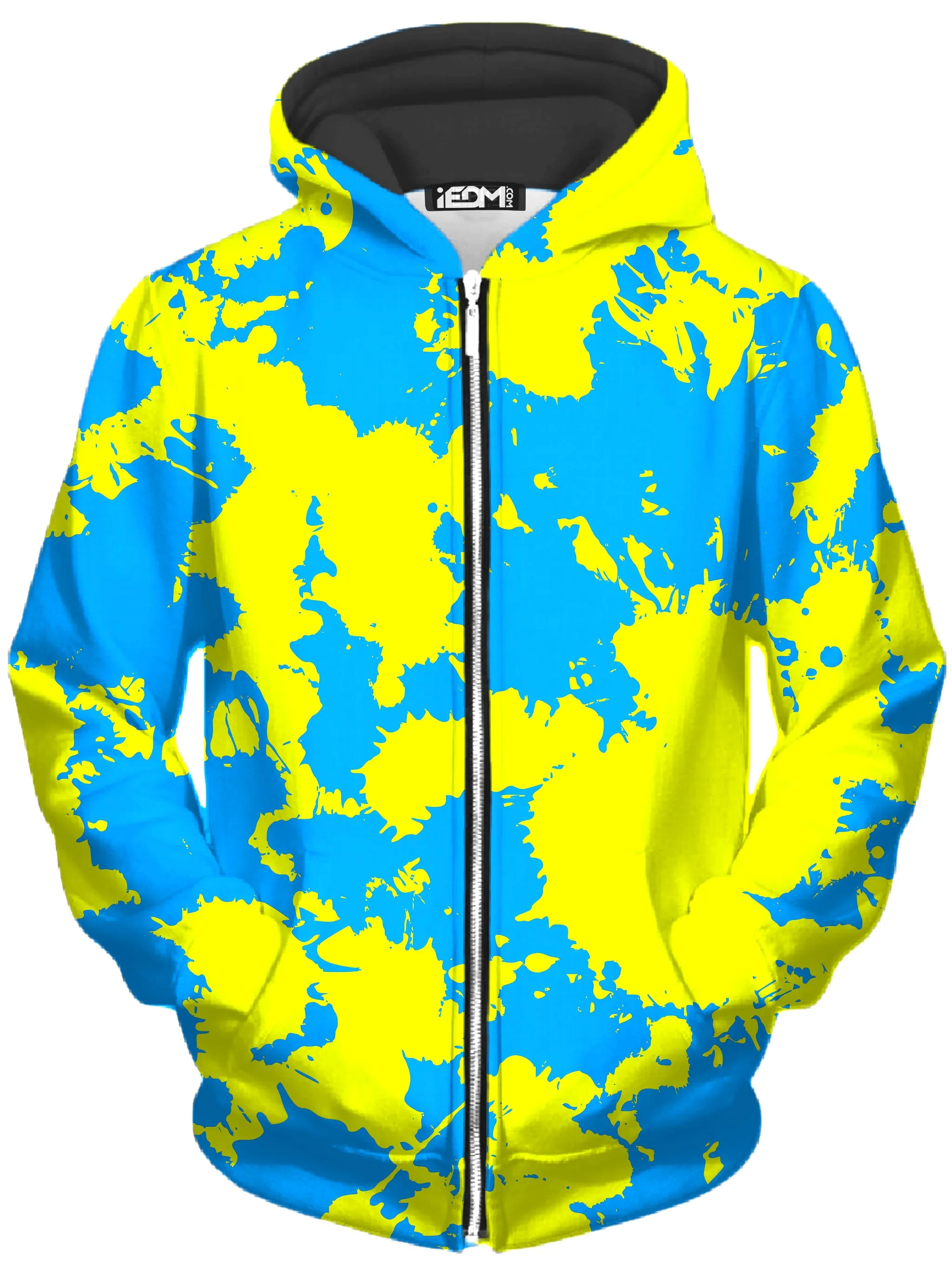 Yellow and Blue Paint Splatter Zip-Up Hoodie and Leggings Combo